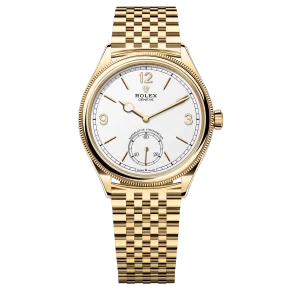 ロレックス 1908
39 mm、18 ct イエローゴールド、ポリッシュ仕上げ
リファレンス 52508